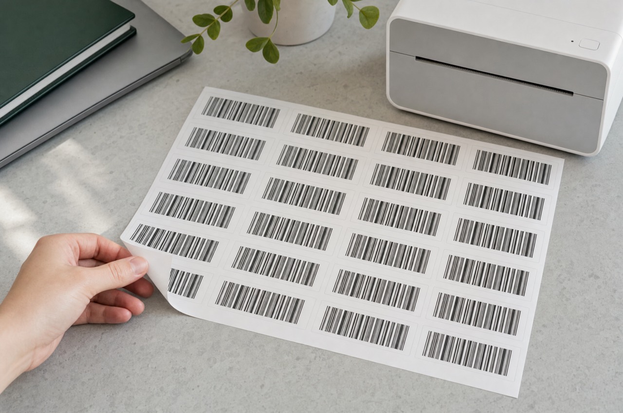 Planche d'étiquettes codes-barres fraîchement imprimée