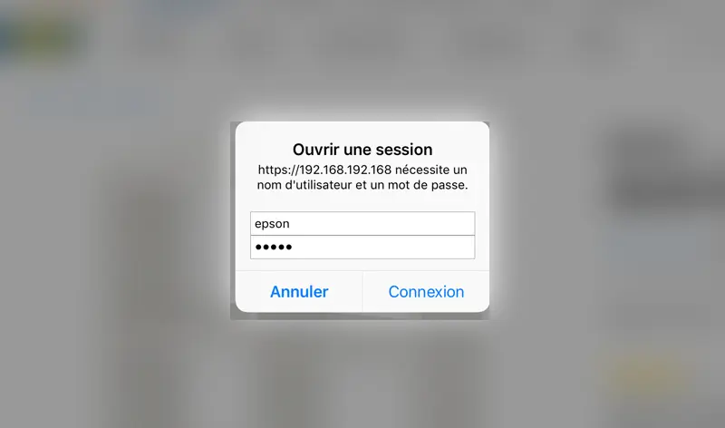 Mot de passe de session Epson à 192.168.192.168